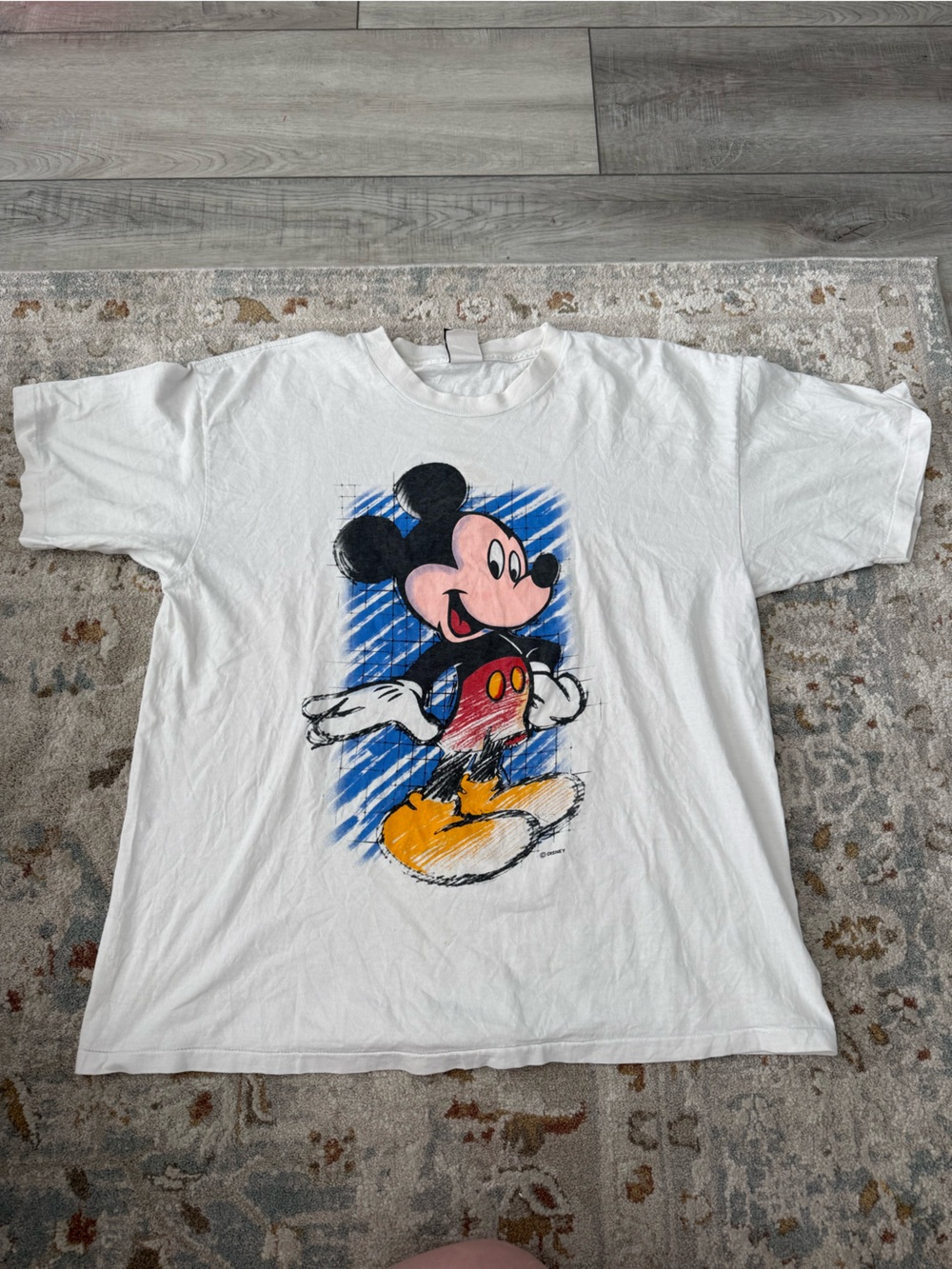 Disney White Tee with Multicolor Mickey Patch (Red, Blue, Yellow, Green)